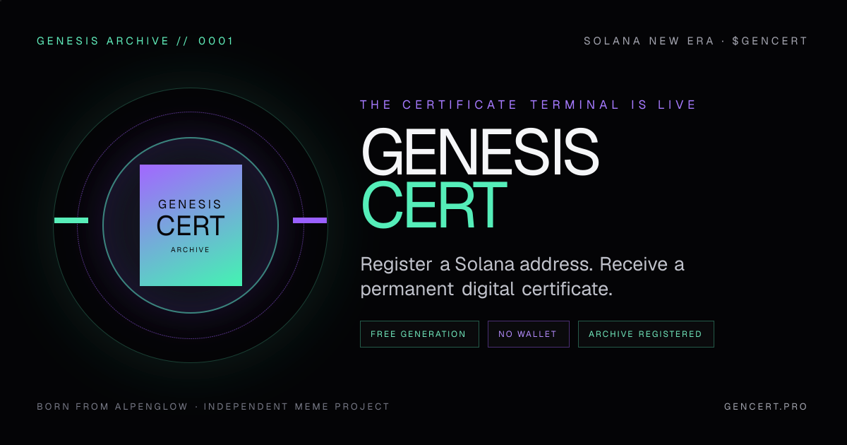 Genesis Cert — The First Certificate of Solana's New Era